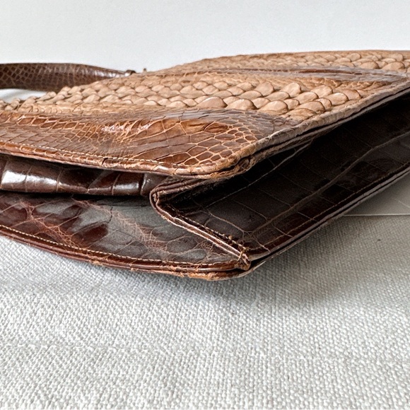 Vintage 120 Jahre Leder Schüler Crocodile Skin Bag - Picture 6 of 12